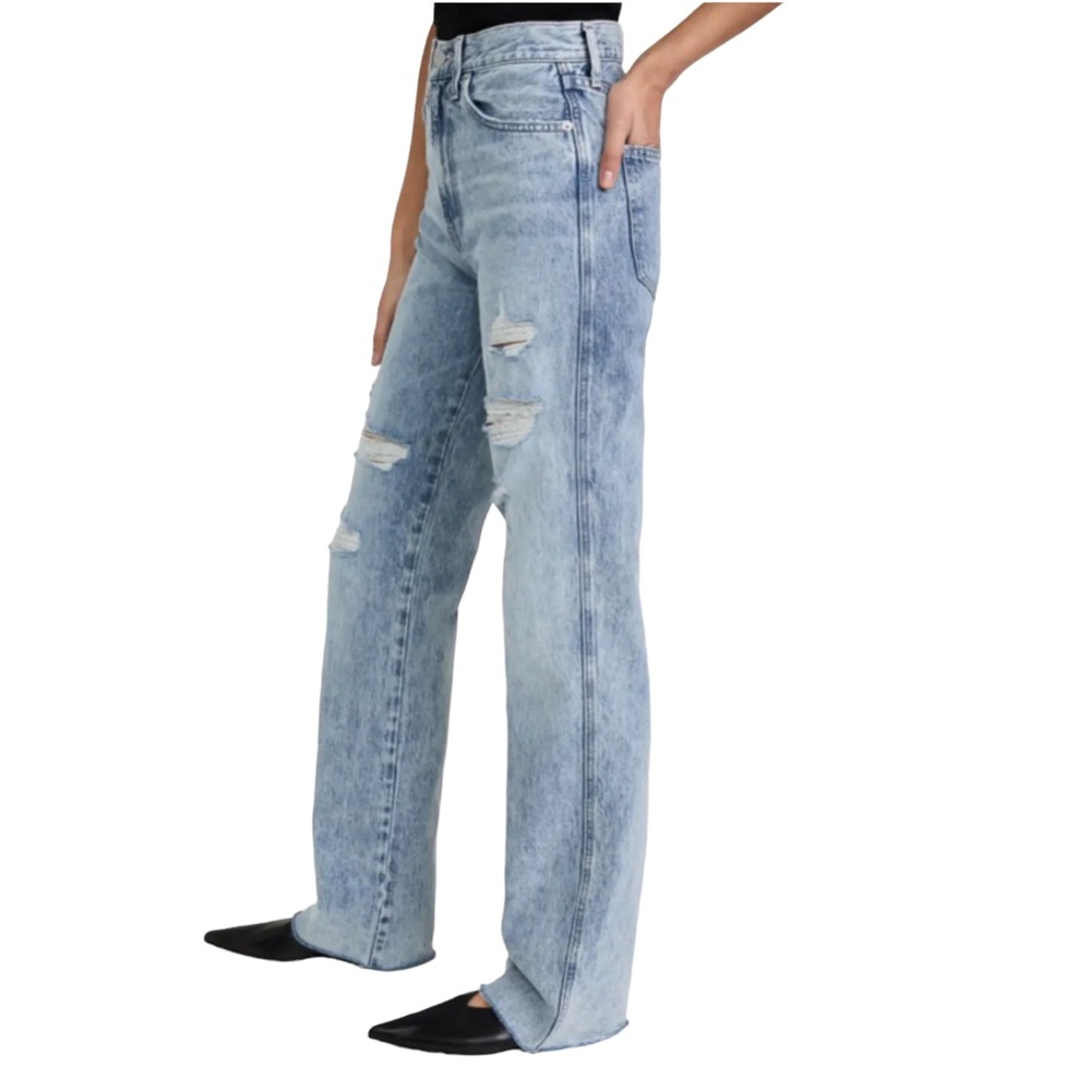 VERONICA BEARD Dylan Distressed High Rise Length Straight Jean Pebble Stone